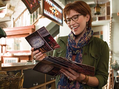 Female customer looking at flyers